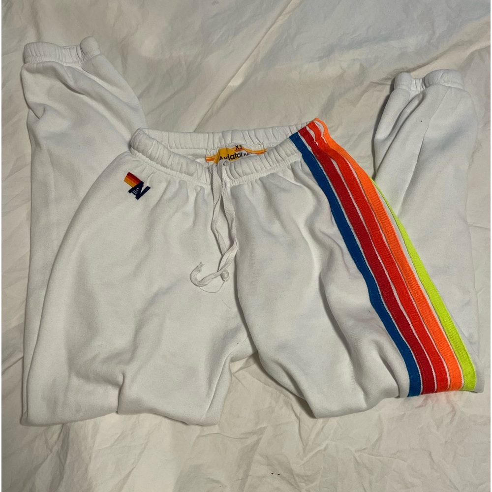 aviator nation white/neon stripes sweatpants